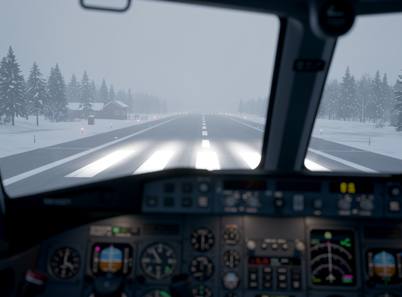 Community freeware airport in MSFS 2024 with snowy Nordic terrain and runway lighting