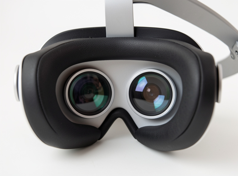 Close-up of a modern VR headset with pancake lenses used for flight simulation