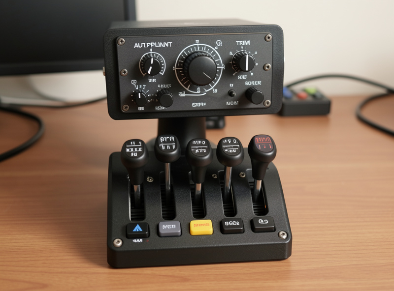 Six-lever throttle quadrant with autopilot module mounted on a home flight sim desk