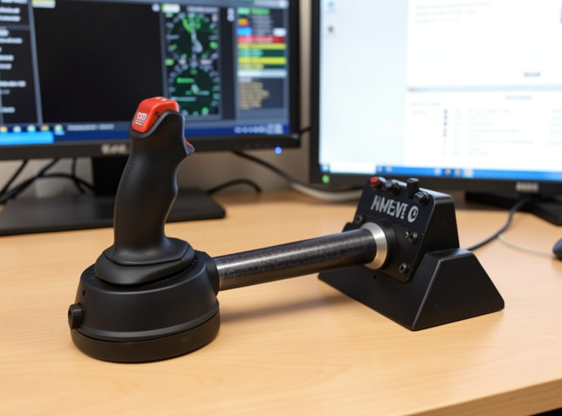 A control yoke pulled back and pushed forward showing its long travel, mounted on a home flight sim desk