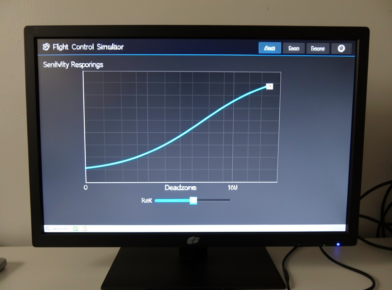 A flight sim controller sensitivity settings screen showing a deadzone and response curve graph
