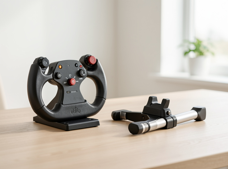 A flight sim yoke and a stick side by side on a desk, representing the decision to switch between them