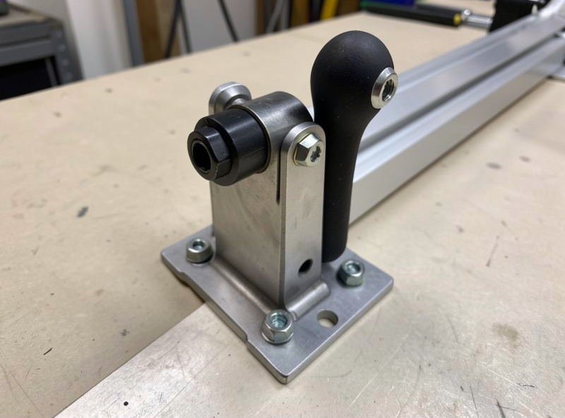 A flight sim yoke mounted on a short braced aluminum profile member with a steel backing plate