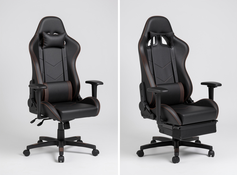 An office gaming chair and a rigid bucket cockpit seat compared side by side