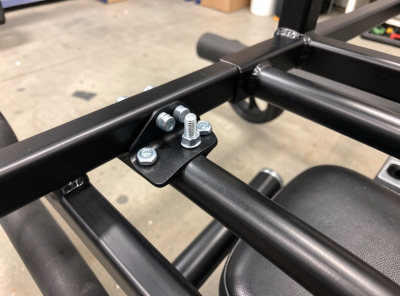 Flight sim rudder pedal plate bolted to an aluminium profile frame and braced to the seat rail