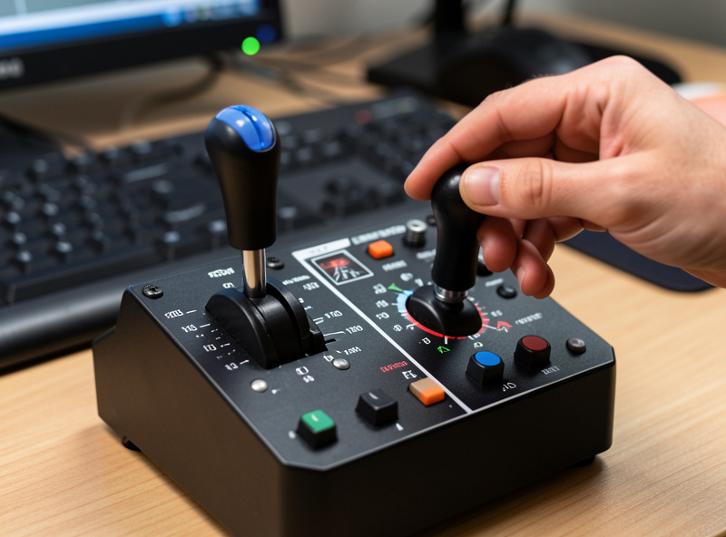 Two flight sim throttle levers set to different positions showing an asymmetric power split